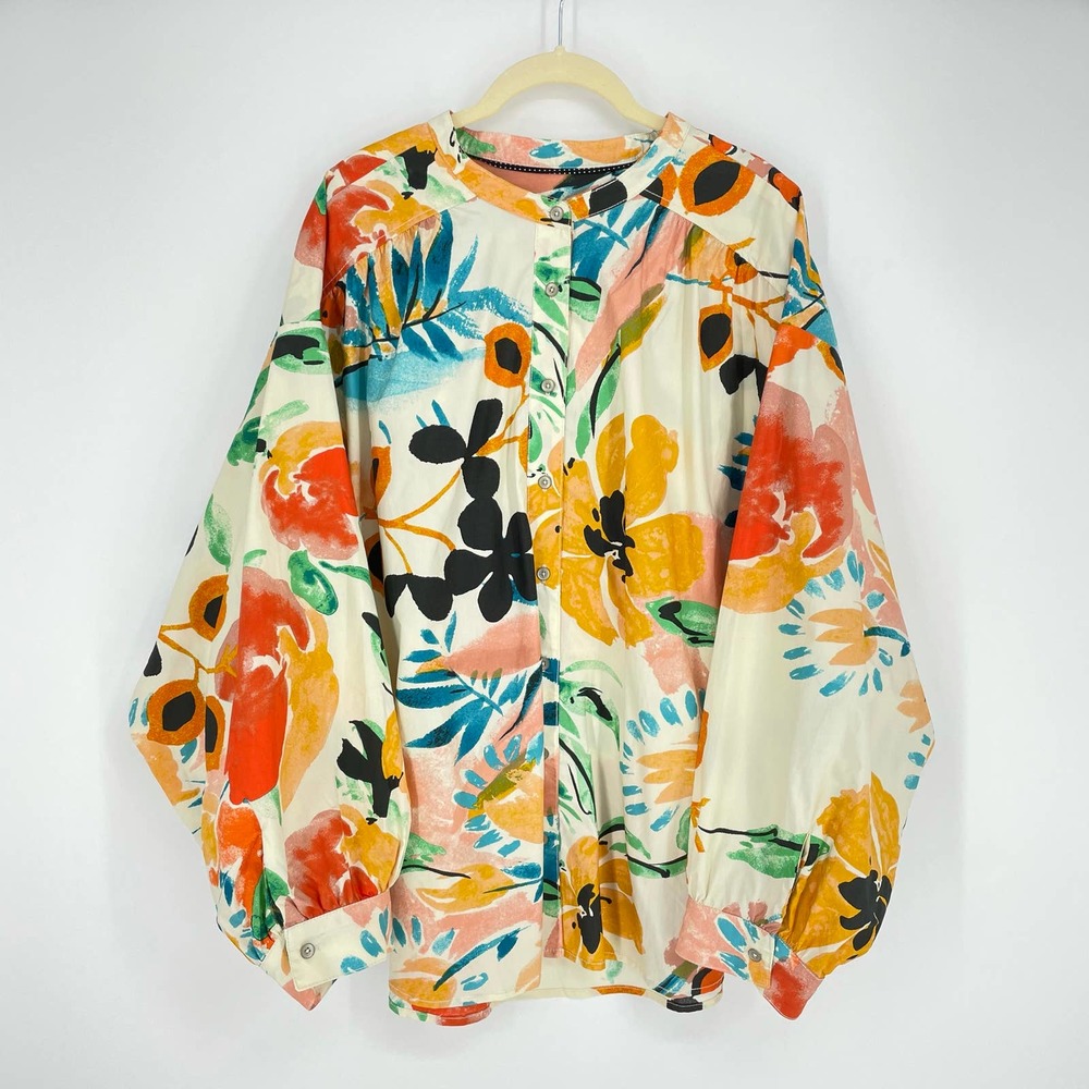 ANTHROPOLOGIE Blouse Printed Long Sleeve Floral 2X